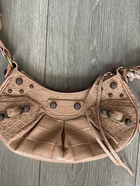 Balenciaga Croc-Embossed Shoulder Bag in Mauve